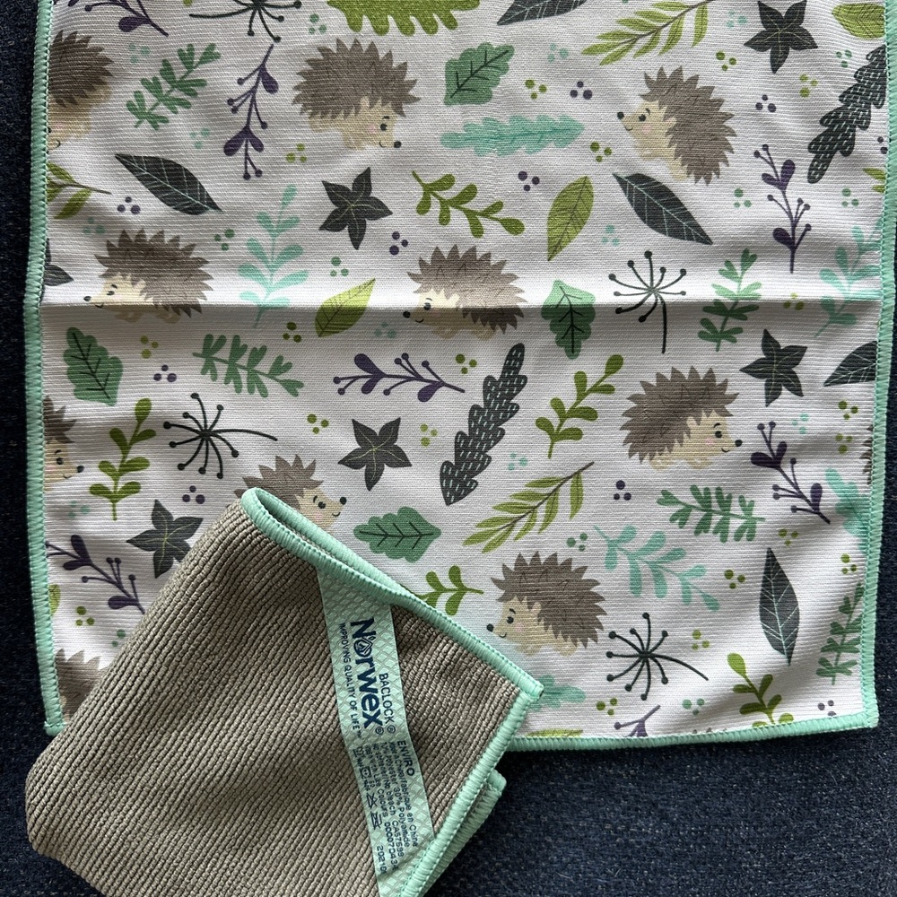 Norwex Green and Gray Envirocloth and Hedgehog Window Cloth